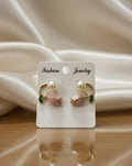 Blossom Pearl Stud Earrings – Pink & Gold Elegance
