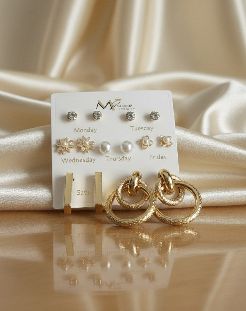 7 Days of Style – Stainless Steel Earring Set (2 Hoops + 5 Studs)