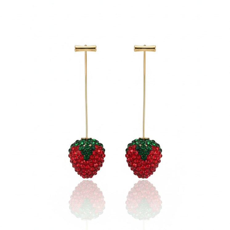 Sparkling Strawberry Dangle Earrings